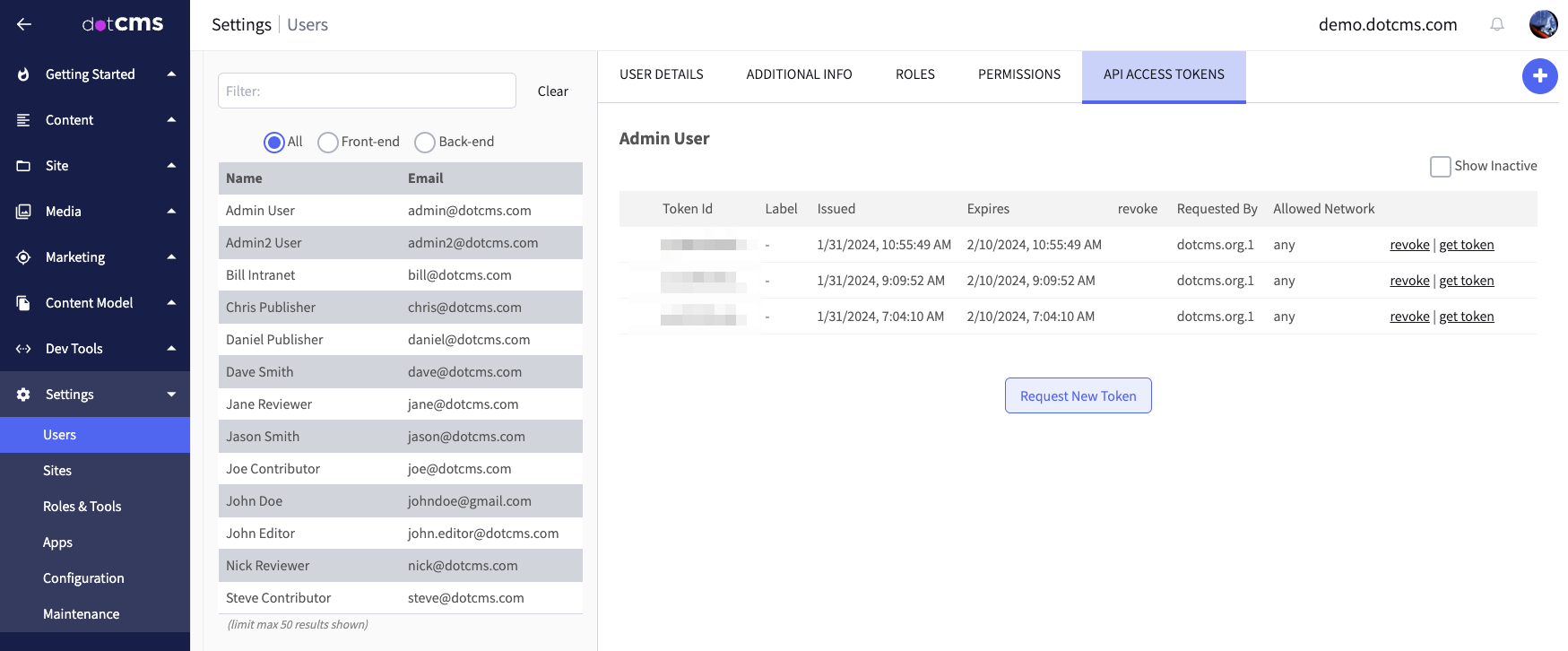 Getting a dotCMS API token.